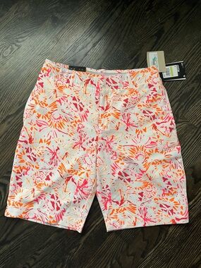 NWT Under Armour White Shorts Pink & Orange Floral Paint Print Size 4